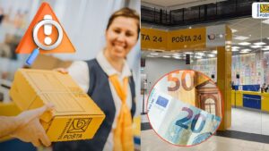 na fotke je žena, čo robí na pošte