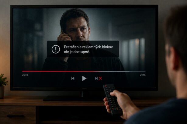 Muž sa snaží pretáčať reklamy pri sledovaní filmu v TV archíve, no pretáčanie reklám je zablokované.